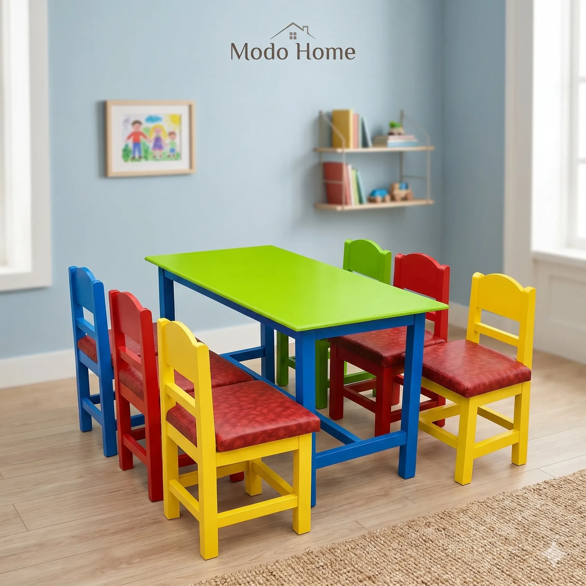 6-Seat Children's Playroom Table and Chair Set