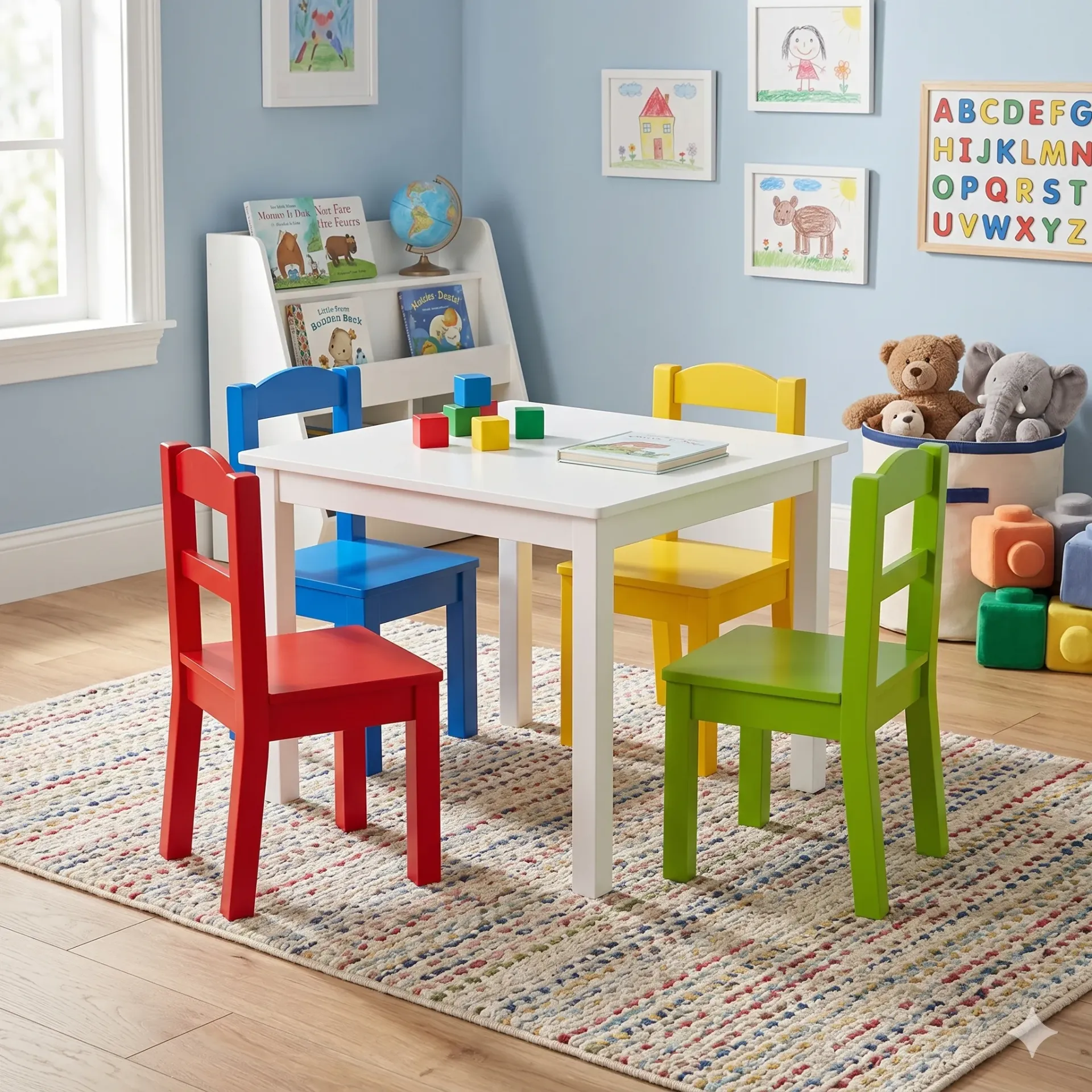 5-Piece Kids Wooden Table and Chair Set