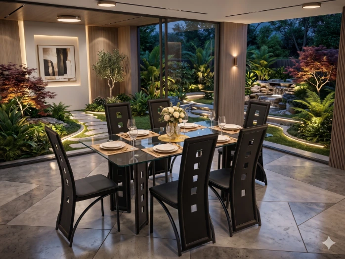 Aria 7-Piece Modern Glass Dining Set