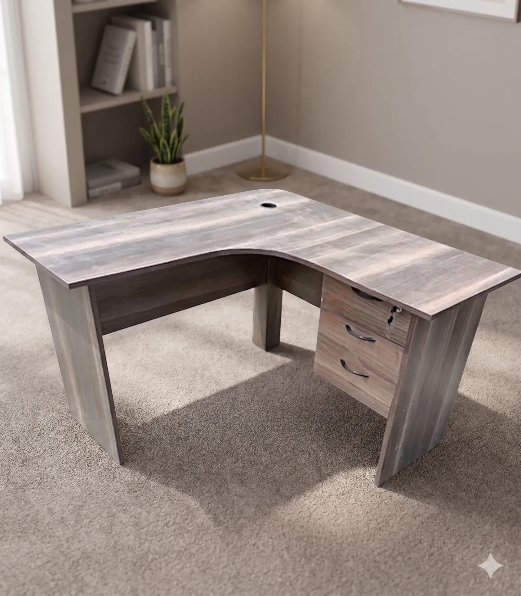 Modern L-Shaped Corner Office Desk with 3-Drawer Storage Cabinet
