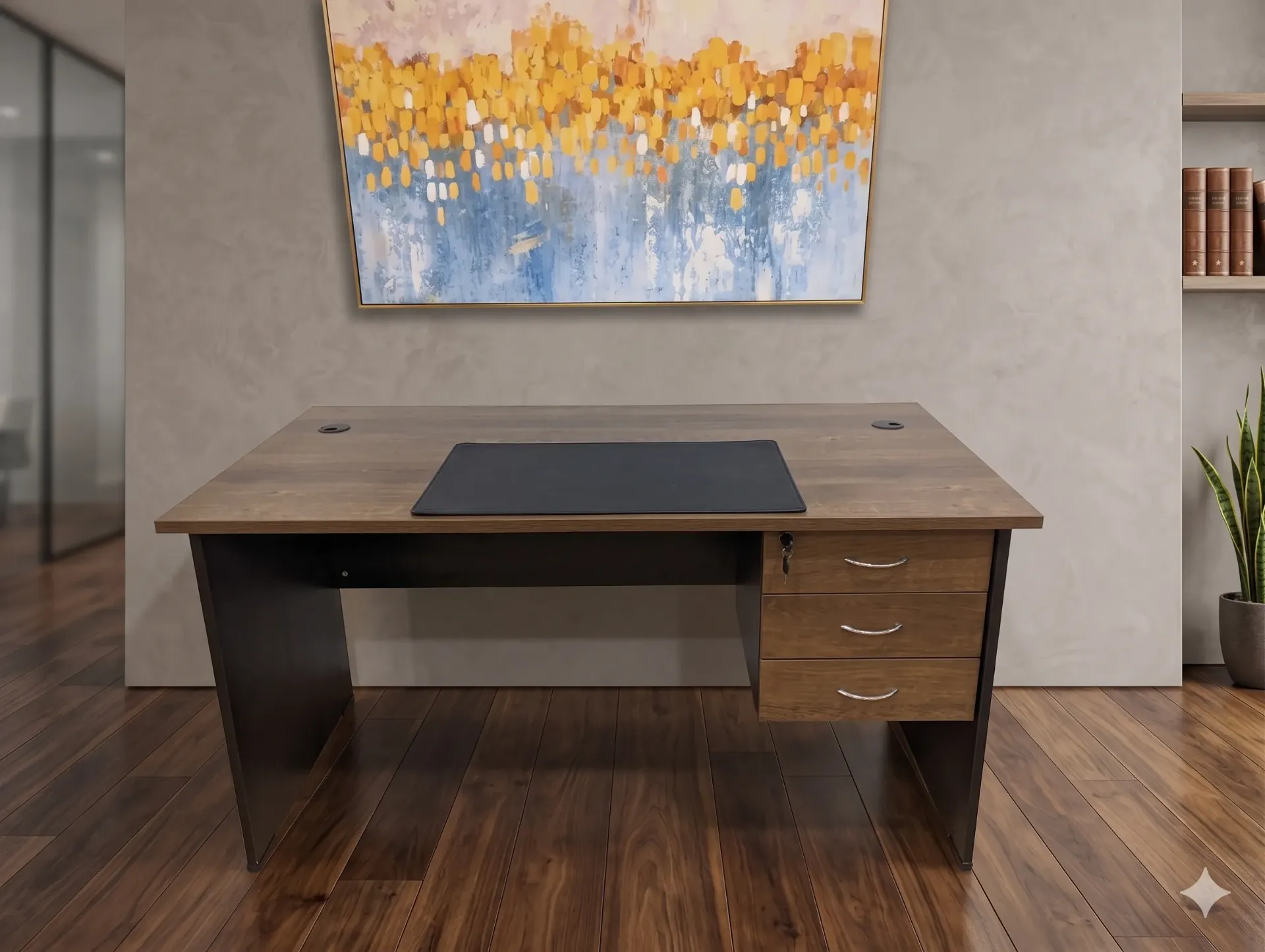 Modern Wooden Executive Office Desk with 3-Drawer Lockable Storage