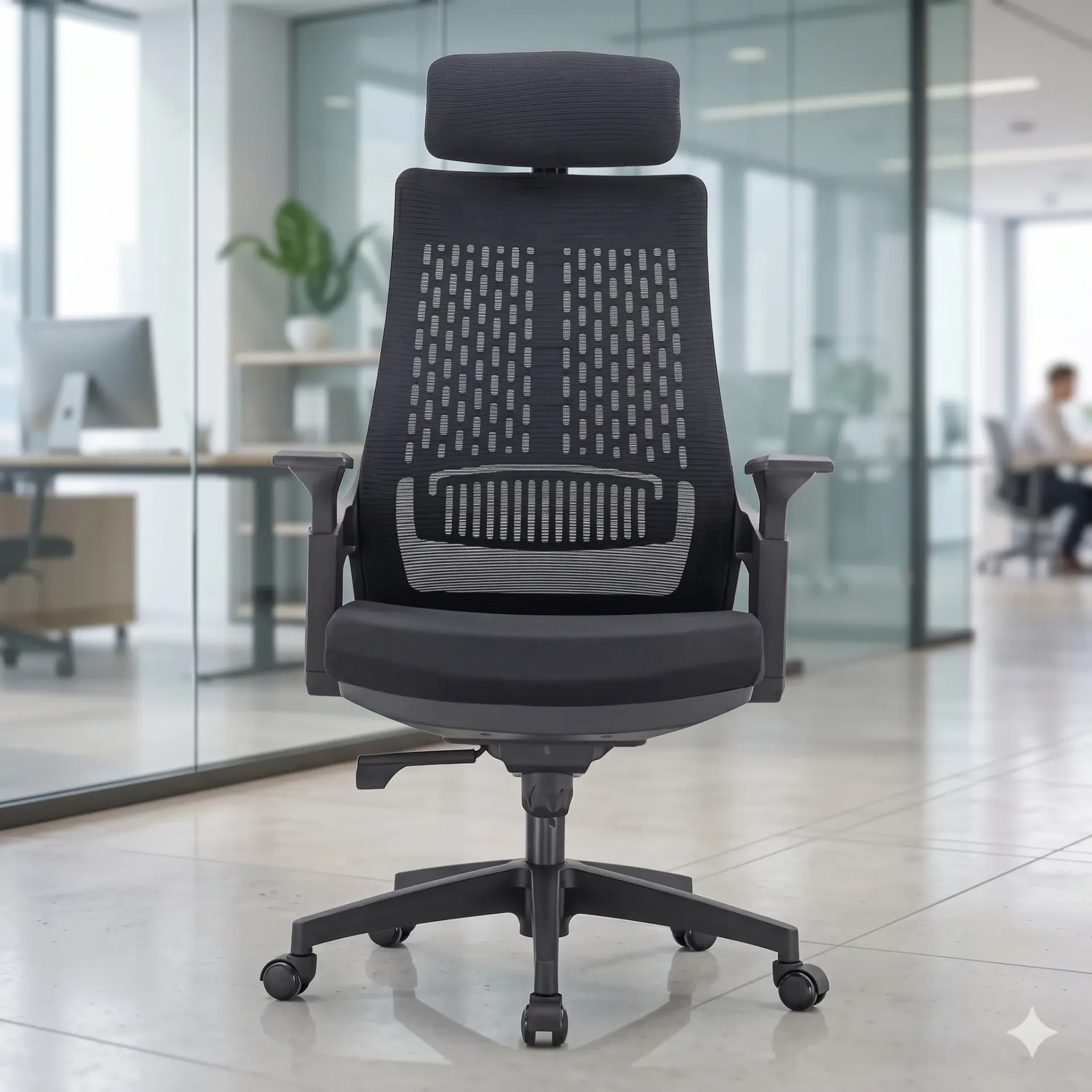 ErgoMax High-Back Mesh Office Chair with Adjustable Headrest and Lumbar Support