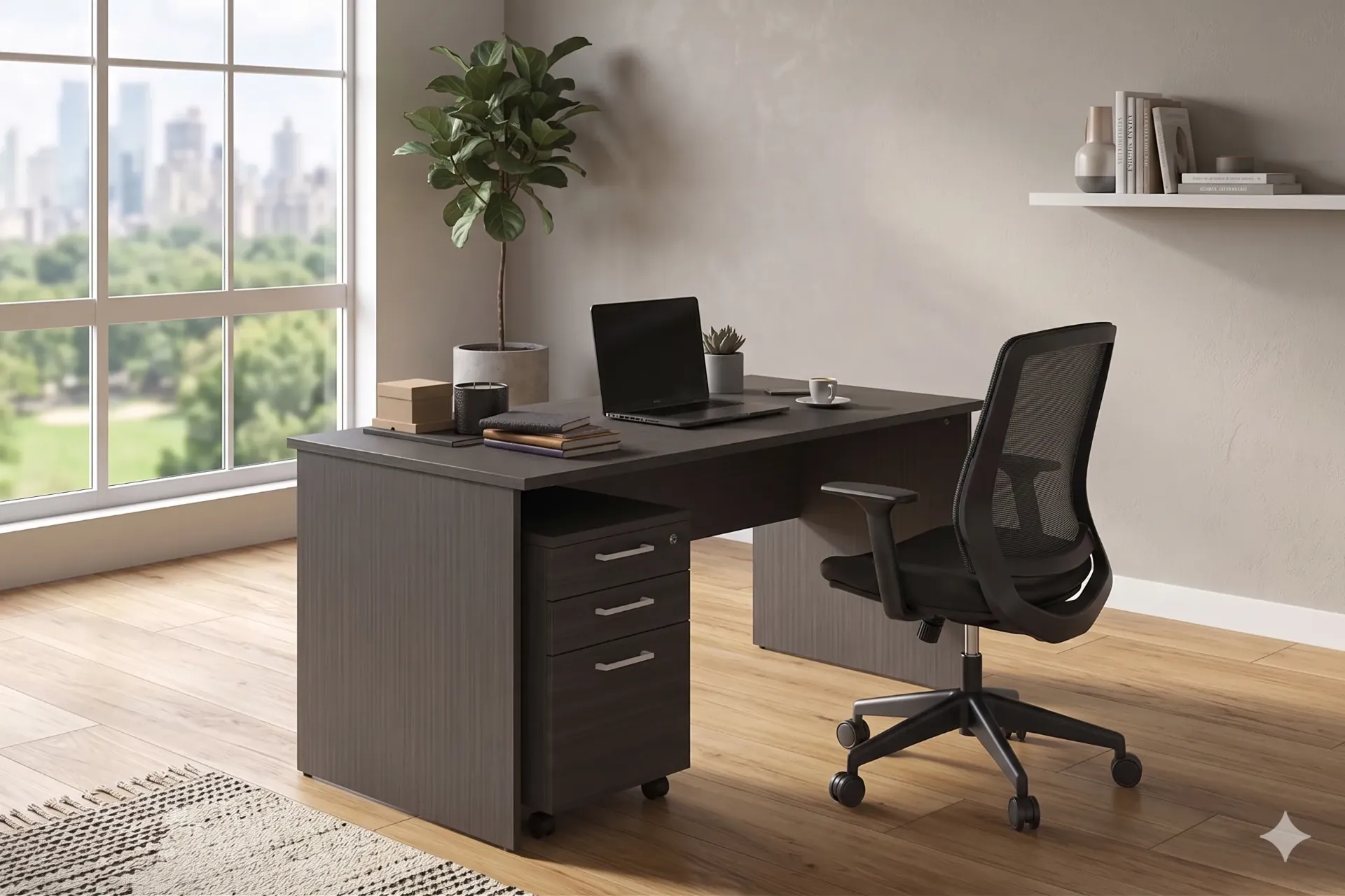 Modern Office Desk with 3-Drawer Movable Pedestal