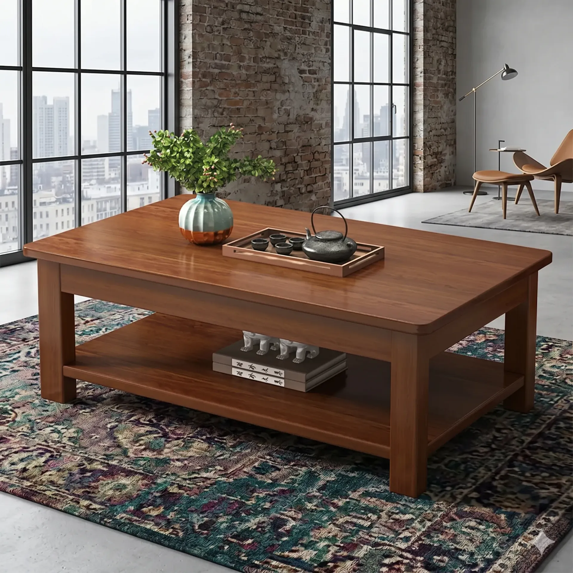 Mid-Century Modern Office Coffee Table - Mahogany Finish Accent